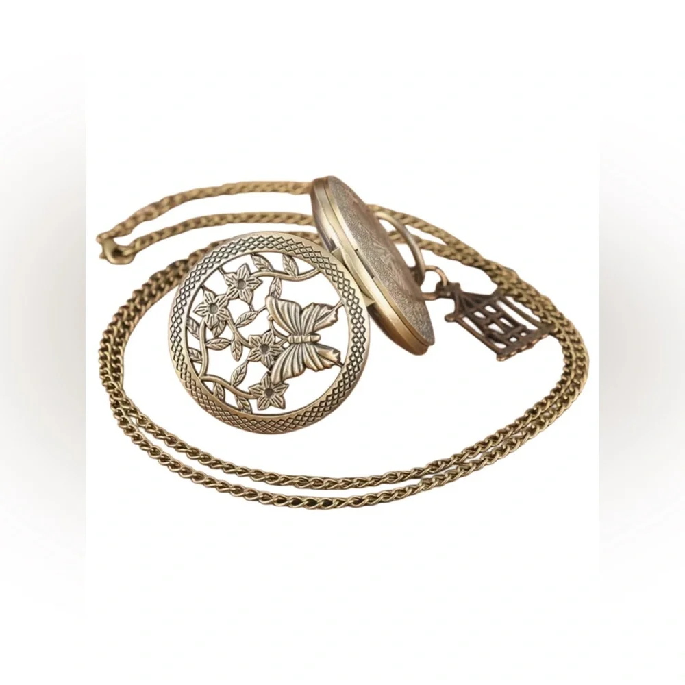 3D Butterfly Flower Pocket Watch Necklace
